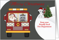 Christmas Firefighter Custom Name Business with a Raccoon card