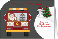Happy Holidays Firefighter Custom Name Business with a Raccoon card