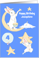 Birthday Custom Name and Age with Bunnies Up in a Pretty Blue Sky card