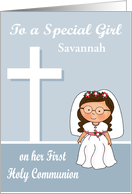 Congratulations On First Communion Girl Glasses Custom Name card