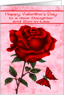 Valentine’s Day to Daughter and Son in Law with a Rose and Butterfly card