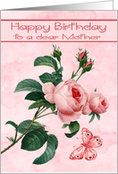 Birthday to Mother with a Pink Rose and a Butterfly in Flight card