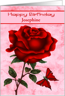 Birthday Custom Name with a Beautiful Red Rose and a Butterfly card