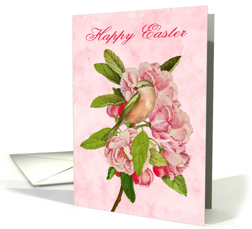 Easter with a Beautiful Stem of Flowers and a Delicate Bird card