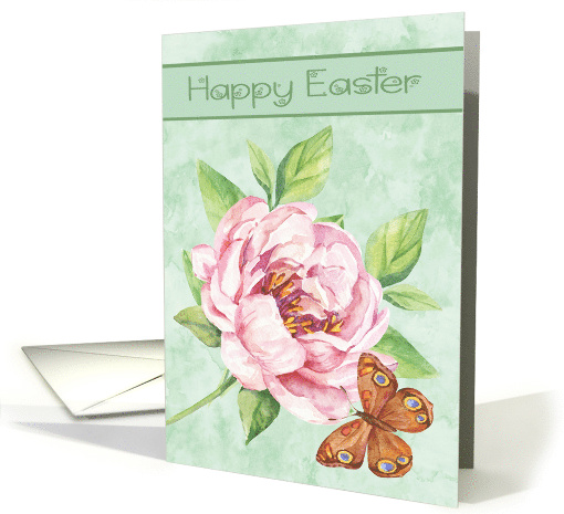 Easter with a Beautiful Water Colored Pink Flower and Butterfly card