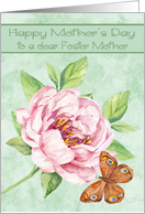 Mother’s Day to Foster Mother with a Water Colored Pink Flower card