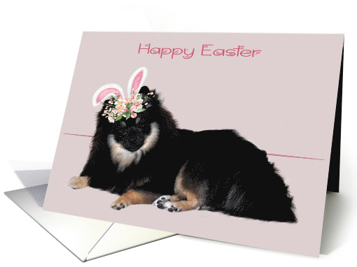 Easter with a Pomeranian Wearing Flowered Bunny Ears card (1727706)