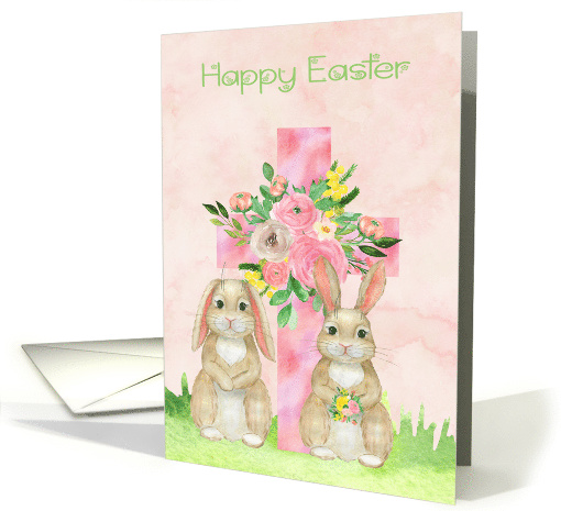 Easter with a Beautiful Flowered Cross and Two Rabbits in... (1727896)