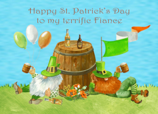 St. Patrick's Day to Fiance with Gnomes Relaxing Against a Big Keg