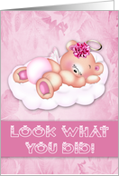 Congratulations on New Baby Girl with an Angel Bear Floating on Cloud card