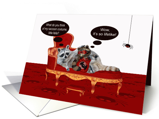 Halloween Humor with an Adorable Raccoon Relaxing in a Lounger card