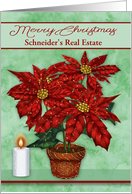 Christmas Business Custom Name with a Pot of Beautiful Poinsettias card