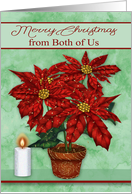 Christmas from Both of Us with a Pot of Poinsettias and a Candle card