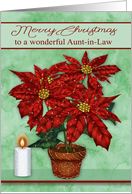 Christmas to Aunt in Law with a Festive Pot of Poinsettias and Candle card