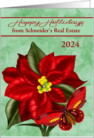 Happy Holidays Business Custom Name and Year 2022 with Poinsettias card
