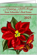 Happy Holidays Business Custom Name and Year 2025 with Poinsettias card