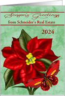 Season’s Greetings Business Custom Name and Year 2024 with Poinsettias card