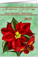 Season’s Greetings Business Custom Name and Year 2025 with Poinsettias card