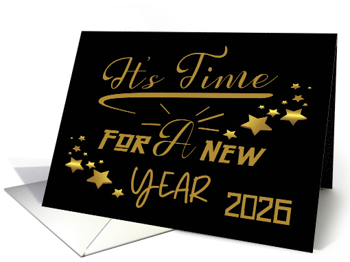 New Year 2026 Fancy Text with Stars on a Black Background card
