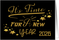 New Year 2026 Fancy Text with Stars on a Black Background card