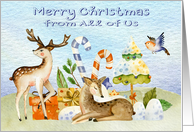 Christmas from All of Us with Reindeer surrounding Festive Gifts card