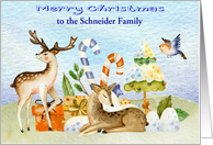 Christmas for Custom Name with Reindeer surrounding Festive Gifts card