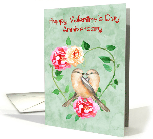 Wedding Anniversary on Valentine's Day with a Flower Wreath card