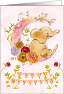 Birthday an Elephant Sitting on the Moon with Beautiful Flowers card