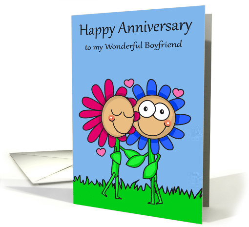 Anniversary to Boyfriend with a Loving Flower Couple Embracing card