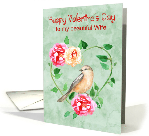 Valentine's Day to Wife with a Beautiful Heart Wreath and a Bird card