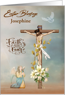 Easter Blessings Custom Name with Jesus on a Cross and an Angel card