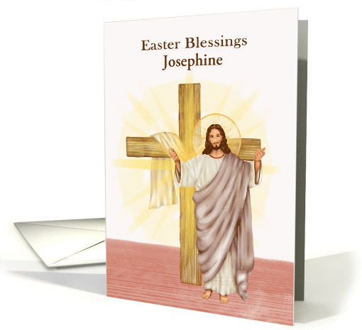 Easter Blessings Custom Name with Jesus Holding up his Hands card
