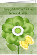 St Patrick’s Day Custom Name with a Pretty Green Flower and Butterfly card