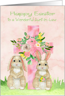 Easter to Aunt in Law with a Beautiful Flowered Cross and Rabbits card