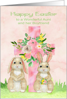 Easter to Aunt and Boyfriend a Beautiful Flowered Cross and Rabbits card