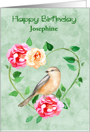 Birthday Custom Name with a Beautiful Heart Wreath and a Pretty Bird card