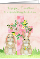 Easter to Daughter in Law a Beautiful Flowered Cross and Rabbits card