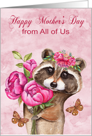 Mother’s Day from All of Us with a Beautiful Raccoon Holding Flowers card