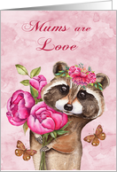 Mother’s Day to Mum with a Beautiful Raccoon Holding Flowers card