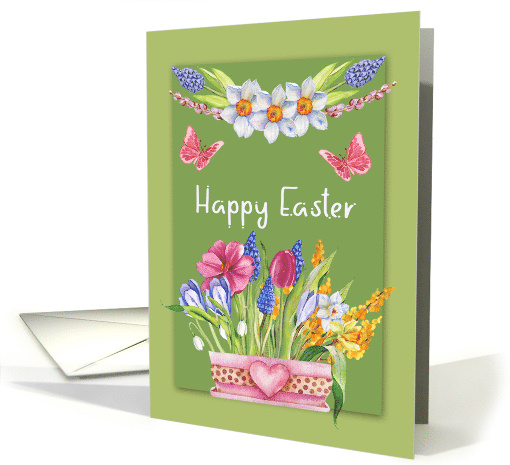 Easter with a Beautiful Bouquet of Spring Flowers and Butterflies card