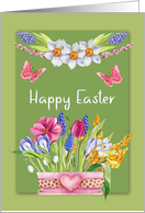 Easter with a Beautiful Bouquet of Spring Flowers and Butterflies card