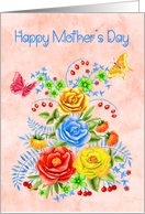 Mother’s Day with Beautiful Bouquet of Summer Flowers and Butterflies card