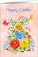 Easter with a Beautiful Bouquet of Summer Flowers and Butterflies card