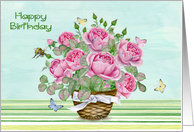 Birthday with a Beautiful Bouquet of Summer Flowers and Butterflies card
