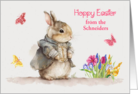 Easter Custom Name with an Adorable Bunny and Beautiful Spring Flowers card