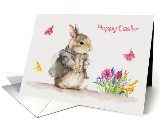 Easter with an Adorable Bunny and Beautiful Spring Flowers card