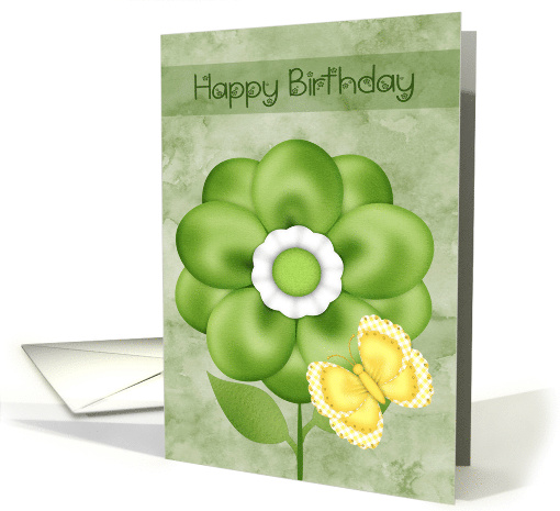 Birthday with a Pretty Green Flower and a Butterfly on a... (1760382)