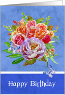 Birthday with a Beautiful Bouquet of Flowers and a Butterfly in Flight card