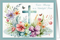 Easter Blessings to Priest with a Cross Surrounded by Spring Flowers card