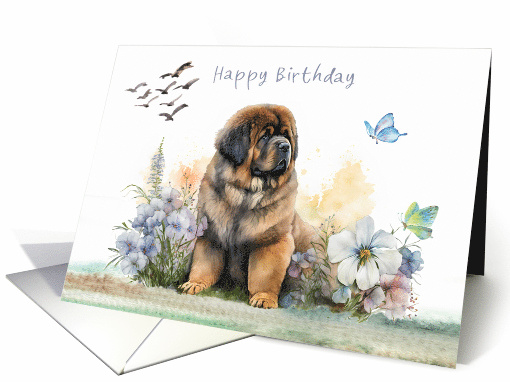 Birthday with a Saint Bernard Sitting in Flowers and... (1763906)